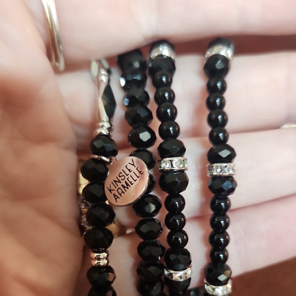 Kinsley Armelle Black and Silver Beaded Bracelet Set